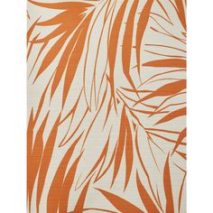 an orange and white area rug with palm leaves on the front, in various sizes