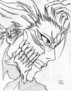 a drawing of an anime character with sharp teeth