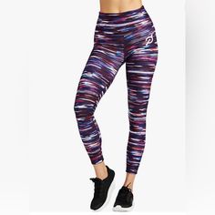 Peloton Melody High Waist Leggings Size Small New With Tags This Striking, Abstract Space-Dye Print Envelopes You In A Blur Of Rich Fall Color. The High, Hold-You-In-Waist Makes Bendy/Flexy Workouts Worry-Free, While 4-Way Stretch, Moisture-Wicking And Quick-Drying Fabric Keep You Slip- And Stink-Free. And If You Get Bored, This Style Is Reversible-Fun, Two-In-One Fact. Peloton Leggings, Sparkle Leggings, P Logo, Flex Leggings, Color Block Leggings, Purple Leggings, High Waist Leggings, Compression Fabric, Ribbed Leggings