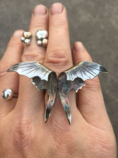 @kocajas Goth Jewelry Aesthetic, Moth Clothing, Goth Gift Ideas, Moth Ring, Ring With Black Stone, Gothic Moth, Goth Moth, Moth Jewelry, Art Rings