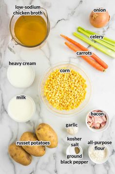 the ingredients for this recipe include carrots, corn, eggs, milk, and other vegetables