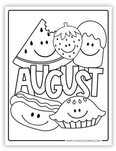 an august coloring page for kids with the word august in black and white on it