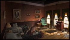 an old fashioned bedroom is shown in this image