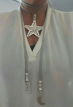 Necklace Big, Boho Choker, Pendant Choker, Bijoux Diy, Lariat Necklace, Big Star, Star Pendant, Leather Necklace, Boho Necklace