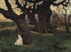 a painting of a woman sitting under a tree