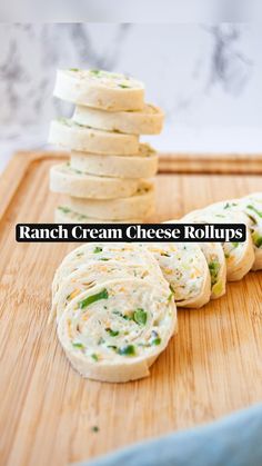 ranch cream cheese rolls on a cutting board with text overlay reading ranch cream cheese rolls