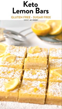 keto lemon bars with powdered sugar on top