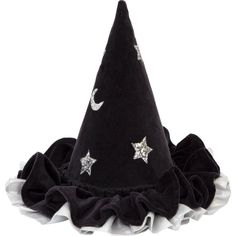 This witch's hat, with ruffle details, is very stylish indeed. It is crafted from black velvet, with silver lamé and silver glitter stars and moons. An essential accessory for Halloween, or to add to a dressing up box for imaginative play any time of the year. | Meri Meri | Pointed Black Hat (Multicolor, One Size) | Maisonette collects the best children’s products from around the world (unlike Zulily, Etsy, The Tot, Farfetch Kids, Childrensalon, Crate and Kids, Kohls, Wayfair, Buy Buy Baby, Nordstroms, Mini Boden, J.Crew Factory, or PotteryBarn Kids), creating a curated shopping experience for you. Think of us as your shortcut to fashion for litte ones! Childrens Halloween Costumes, Clown Hat, Black Witch Hat, Stars And Moons, Gold Glitter Stars, Authentic Models, Unicorn Dress, Velvet Hat