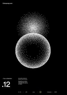 a poster with dots in the shape of two circles on a black background that says,