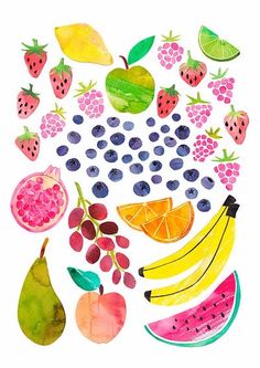 an art project with fruits and berries on it