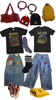 Outfit Inspo For Men Aesthetic, Peter Parker Clothes Aesthetic, Nerd Core Outfit, Spiderman Themed Outfits, Spiderman Aesthetic Outfit, Spider Man Inspired Outfit, Spiderman Fits, Batman Streetwear, Batman Inspired Outfit