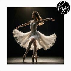 a ballerina in white is posing for the camera with her arms outstretched and legs spread out