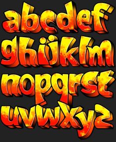 an orange and yellow font with flame effect