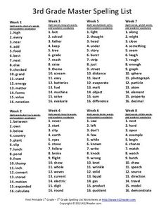 the 3rd grade spelling list for students to practice their spelling skills and writing numbers on paper