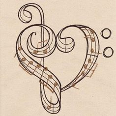 a drawing of a heart with musical notes in it's center, and the word love written below