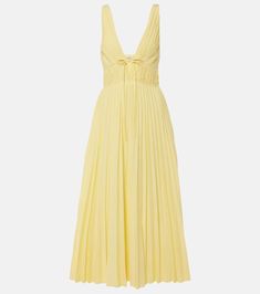 Stephanie plissé cotton-blend maxi dress in yellow - Simkhai | Mytheresa Elegant Yellow Pleated Maxi Dress, Spring Daywear Maxi Dress With Pleated Back, Daywear Maxi Dress With Pleated Bodice, Summer Cotton Pleated Maxi Dress, Summer Pleated Cotton Maxi Dress, Cotton Pleated Maxi Dress For Daywear, Cotton Maxi Dress With Pleated Bodice, Chic Spring Maxi Dress With Pleated Bodice, Chic Pleated Maxi Dress For Daywear