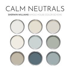 six different shades of paint with the words calm neutrals