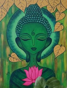 a painting of a buddha with a lotus flower in front of it