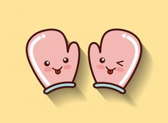 two pink gloves with faces drawn on them, one is smiling and the other has its tongue out