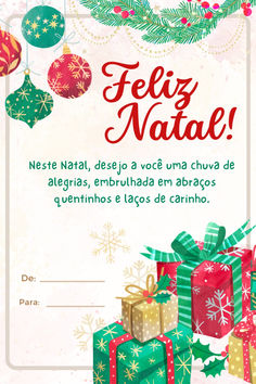 a christmas card with presents on it and the words feliz natae written in spanish