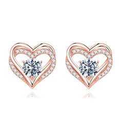 PRICES MAY VARY. DESIGN: This dazzling heart-shaped earring is inlaid with 1 0.8ct 6*6mm round moissanite (a pair of earrings has two pieces, a total of 1.6ct), and is surrounded by 22 0.005ct 1*1mm round moissanite (a pair of earrings has 44 pieces, a total of 0.22ct) D Color VVS1 Clarity round cut lab created real Moissanite, secured by 18K White Gold/Rose Gold/ Gold Plated solid 925 Sterling Silver, Beautiful butterfly earrings with durable back, lead free and nickel free, made to last a lift Moissanite Earrings, Moissanite Jewelry, Round Moissanite, Stud Earrings For Women, Personalized Birthday Gifts, Butterfly Earrings, Jewelry Companies, Birthday Gifts For Women, Sterling Silver Heart