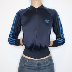 Adidas Zip Up Track Jacket (XS) Adidas Zip Up Outfit, Adidas Track Jacket Outfit, Adidas Jacket Outfit, Black Bustier Top, Denim Tube Top, Black Cropped Jacket, Black Cropped Cardigan, 2000s Outfit, High Cut Bodysuit