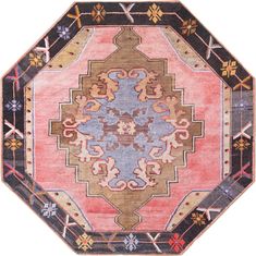 Pink 7' 6 x 7' 6 Revival Octagon Rug | Rugs.com Vintage Decorating, Vintage Style Decorating, Target Rug, Medallion Rug, Pink Area Rug, Unique Loom, Geometric Designs, Bungalow Rose, Blue Area Rugs