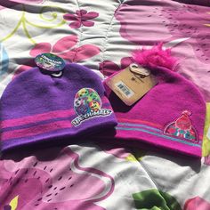 This Is A Set Of 2 Girls Hats: 1 Trolls With The Signature Hair On Top And 1 Hatchimals Hat (K78) Cute Purple Beanie Hat, 2 Girl, Girl With Hat, Kids Accessories, Pink Purple, Kids Shop, Accessories Hats, Hats, Purple