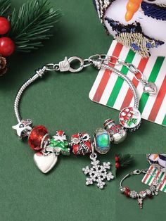 1pc Luxurious & Elegant Brand Fashion Rhinestone Snowman Gift Box, Christmas Tree, Santa Claus, Santa Cane Pendant Adjustable & Detachable Copper Bracelet, Holiday Gift, Party, Casual, Daily Wear Multicolor Cute,Fashionable   Copper     Women Fashion Jewelry, size features are:Bust: ,Length: ,Sleeve Length: Beaded Bracelets For Christmas Party, Crystal Jewelry For Christmas Party, Silver Bracelets For Party Or Gift, Silver Bracelets For Party As A Gift, Silver Bracelets For Party, Valentine's Day Silver Jewelry For Holiday, Party Jewelry For New Year, Holiday Jewelry Gift With Rhinestones, Holiday Gift Jewelry With Rhinestones