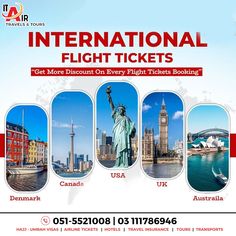 an advertisement for the international flight tickets