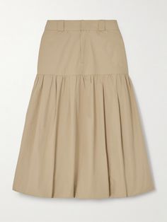 Sea's 'Belle' skirt delivers elegance with ease. Inspired by everyday chinos, it's cut from crisp cotton with pleats through the lower tier, enhancing the voluminous bubble hem. Wear yours with a fitted shirt and ballet flats. Pleaded Skirt, Sea Clothes, I Attract, Cotton Midi Skirt, Bubble Hem, Fitted Shirt, Jeans Dress, Net A Porter, Skirt Fashion