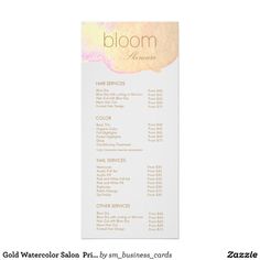 a brochure with the words bloom in gold foil on it's side