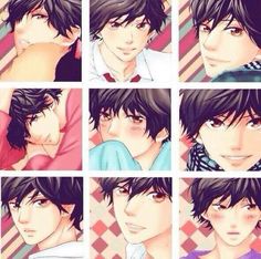 an anime character with different facial expressions and his hair is shown in the same image