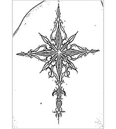 a black and white drawing of a cross