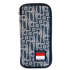 a black and white case with red, white and blue designs on it