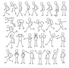 an outline drawing of people in different poses