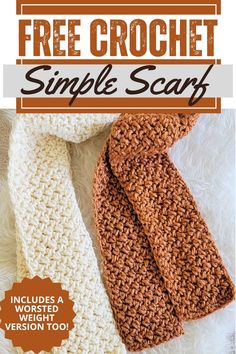 the crochet simple scarf is shown with text overlay