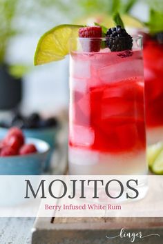 mojitos with raspberries and lime on the side