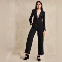 New Athleta Black Jumpsuit, Inseam 31”, Back Zipper, Size 2 Inside Tag Marked To Prevent Store Returns Tuxedo Jumpsuit, Classy Clothes, Banana Republic Pants, Look In The Mirror, Crepe Fabric, Side Stripe, Black Jumpsuit, Plunging Neckline, Curator Style