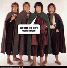 three men standing next to each other wearing robes and capes with the caption we were told there would be food