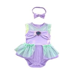 PRICES MAY VARY. Cutie stunning princess mermaid onesie romper dress costume with free purple bow headband for infant or baby girls! Made of soft, stretchable and comfortable cotton fabric. Cotton bodice with illusion sheer tulle neckline and ruffles on shoulders. A metallic purple shell stitched in the center of ruched bandeau. The frilly spilt overlay on hip is an adorable highlight of the romper! Comprised of 1 shiny tulle layer and 2 cotton layers. Pullover style baby bodysuit with snap butt Mermaid Onesie, Halloween Tutu Dress, Princess Onesie, Angel Baby Girl, Christmas Dress Up, Princess Halloween Costume, Onesie Costumes, Onesie Dress, Halloween Tutu