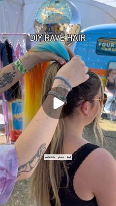 HAILEE- DENVER FESTIVAL BRAIDS + RAVE HAIR on Instagram: "🌞 DIY Rave Hair using @halfsweetstudios   🌵at @m3ffest with @fourpeaksbrew 🌵" Diy Rave Braids, How To Rave Braids, Festival Hair Diy, Diy Rave Hair Extensions, Edm Hair, How To Do Rave Braids, Festival Ponytail, Rave Braids Extensions, Rave Braids Festival Hair