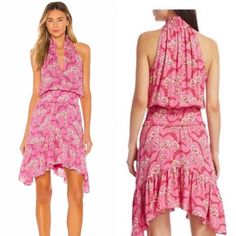 Alc Cody Floral Silk Smocked Waist Dress Size 6 New With Tags - Nwt Look Pretty In Pink On Your Next Night Out In This Silk Dress Designed With A Ruffled Halter Neck, Smocked Blouson Waist And Flounced Hem. Fit: This Style Fits True To Size. Smocked Mock Neck. Sleeveless. Plunge Keyhole With Button-And-Loop Closure. Smocked Blouson Waist. Floral Print. Silk Construction. Ruffled Flounce Hem Tropical Hibiscus Motif Pink Smocked Knee-length Dress For Spring, Pink Knee-length Smocked Dress For Spring, Chic Pink Sleeveless Smocked Dress, Chic Pink Smocked Dress, Pink Knee-length Smocked Ruched Dress, Pink Ruched Smocked Knee-length Dress, Pink Knee-length Smocked Summer Dress, Pink Knee-length Ruched Smocked Dress, Pink Floral Print Smocked Dress