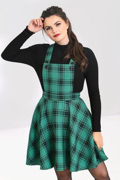 Brittany Green Plaid Pinafore Dress – Pink House Boutique Alternative Dress, Attitude Clothing, Everyday Clothing, Pinafore Dress, Winter Clothing, Vintage Plaid, Dresses Uk, Button Dress, Green Plaid