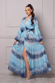 "This is an awesome oversized summer boho women's dress. Made from super light blue chiffon fabric, this maxi dress screams \"SUMMER BEACH PARTY!!\" Match it, however, with a belt of your choosing and you get and whole new dress - a classy fit and flare piece, excellent for formal events or proms. 𝙺 𝙴 𝚈   𝙵 𝙴 𝙰 𝚃 𝚄 𝚁 𝙴 𝚂 - Floor-length - Long sleeves tank  - Custom size and plus size are available at NO EXTRA CHARGE - just convo me or write your measurements at checkout ⚜Fabulous and Bohemian Chiffon V-neck Cover-up, Long Sleeve Chiffon Beach Dress, Bohemian Chiffon Cover-up For Vacation, Hippie Beach Cover-up Dress With Kimono Sleeves, Bohemian Chiffon Beach Dress For Beach Season, Chiffon V-neck Dress For Beach Cover-up, Bohemian Chiffon Beach Dress Cover-up, Bohemian Chiffon Beach Dress For Summer, Bohemian Chiffon Beach Cover-up