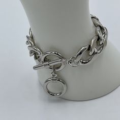 Women Silver Color Stainless Style Bracelet Wristband Bangle Cuff Chain Link Elegant Chunky Silver Chain Bracelet, Luxury Sterling Silver Chain Bracelet With Chunky Chain, Silver Chunky Chain Bracelet For Gift, Elegant Sterling Silver Chunky Chain Bracelet, Adjustable Silver Chunky Chain Bracelet, Chunky Silver Bracelet, Statement Bracelet, Chain Link, Silver Bracelets