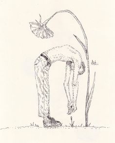 a drawing of a man bending over to pick up something off the ground with his hands