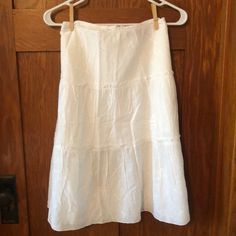 White Lightweight Skirt With Embroidery Detail And Slight Ruffle Edging Vintage White Skirt, Skirt With Embroidery, Lightweight Skirt, Skirts White, Blue Jean Skirt, High Waisted Denim Skirt, Solid Skirt, Premium Denim Jeans, Tulle Midi Skirt