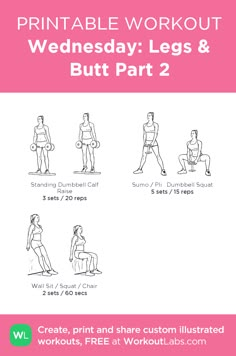 the printable workout poster shows how to do an exercise with legs and butts