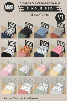 the single bed is shown with different colors and patterns for each individual person to choose from